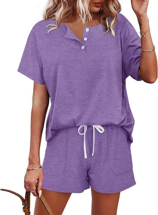 WIHOLL Two Piece Outfits for Women Lounge Sets Button Down Top and Shorts Set Sweatsuits with Pockets by WIHOLL