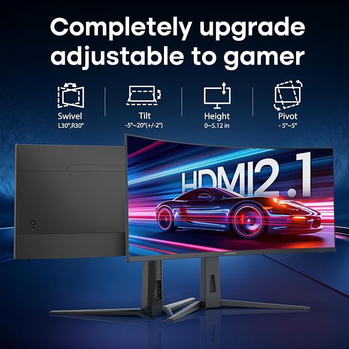 Amzfast 34 Inch Curved Monitor 240Hz UWQHD (3440x1440) Gaming Monitor, 1ms G-SYNC Compatible, 1500R, PIP/PBP, HDR400, 96% DCI-P3, Tilt/Swivel/Height Adjustable, TÜV Rheinland, HDMI 2.1, AMZG34C8 Pro - Image 7