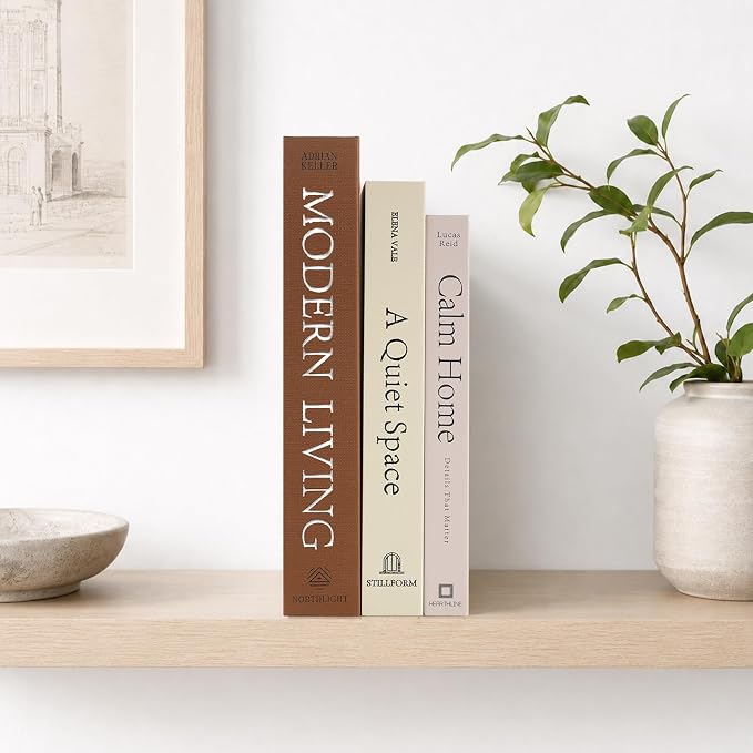 OuMuaMua Decorative Books for Home Decor, Set of 3 Stackable Fake Books for Coffee Table Bookshelf Decor, Modern Aesthetic Decorative Book for Home Living Room Bedroom Office Decoration, Linen Beige - Image 2