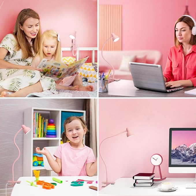 LiFMIRA Pink Small Desk Lamp Clip on LED Reading Light for Bed | 3 Color Modes 10 Dimmable Brightness, Book in Bed Headboard, Flexible Reading Lamp with Clamp BL08 - Image 4