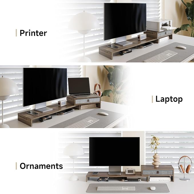 Fenge Computer Monitor Riser Stand with Drawer for 2 or 3 Monitors ,Adjustable Length and Angle Desktop Laptop Stand,Office Organizer,Printer - Image 8