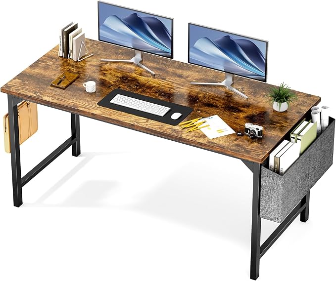 Sweetcrispy 55-Inch Small Computer Desk for Bedroom, Brown | Gaming Writing Work and Study Desk for Home Office, Sturdy Metal Frame and Compact Modern Design with X-Shaped by Sweetcrispy