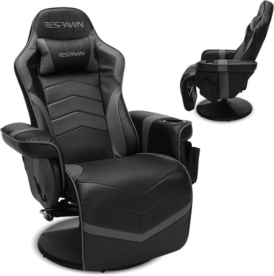 Respawn 900 Gaming Recliner Chair with Footrest, Cup Holder and Swivel | Ergonomic gaming recliner with footrest, cup holder, lumbar support, 135° recline & 360° swivel for console gaming by BrandRESPAWN