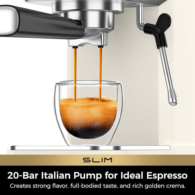CHULUX Slim Espresso Machine with Milk Frother for Home Cappuccino, Creamy | Precise Pressure Gauge, Food-Grade Materials, 20 Bar Italian Pump, Professional Temperature Control System, Stainless Steel - Image 2