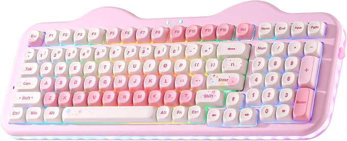 YUNZII C98 Cute Cake Wireless Mechanical Keyboard (Pink, Milk Switch) | 99 Keys with Number Pad, Hot Swap, PBT MOA Keycaps, BT5.0/2.4G/USB-C, Gasket Mount, Custom RGB Backlit for Win/Mac by YUNZIIMECHANICALKEYBOARD