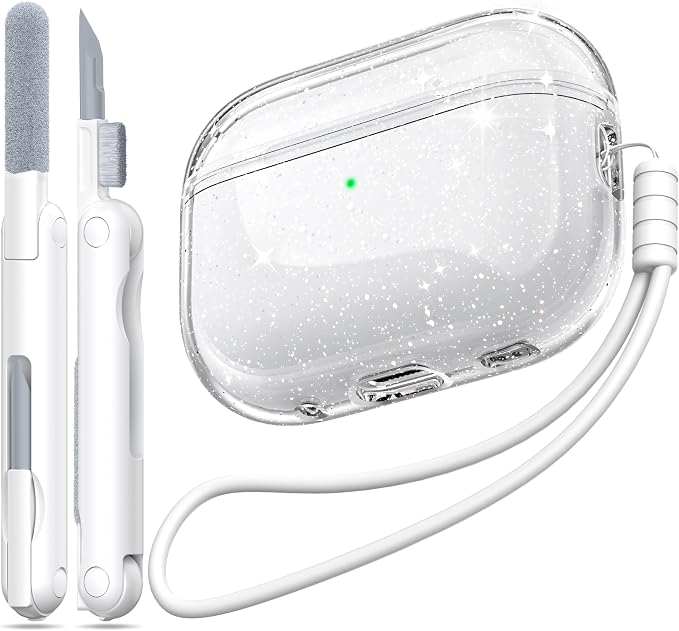 for Airpods Pro 2nd/1st Generation Case Cover, Compatible with Airpods Pro Case 2nd Gen USB C Charging Port, Clear Soft Transparent Military Grade Shockproof Case, Gitter White by MHYALUDO