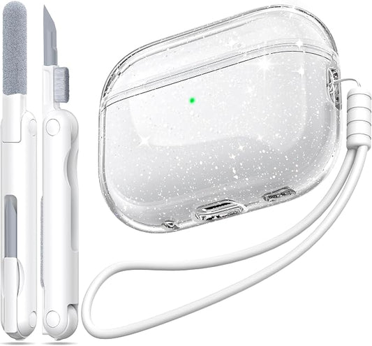 for Airpods Pro 2nd/1st Generation Case Cover, Compatible with Airpods Pro Case 2nd Gen USB C Charging Port, Clear Soft Transparent Military Grade Shockproof Case, Gitter White by MHYALUDO