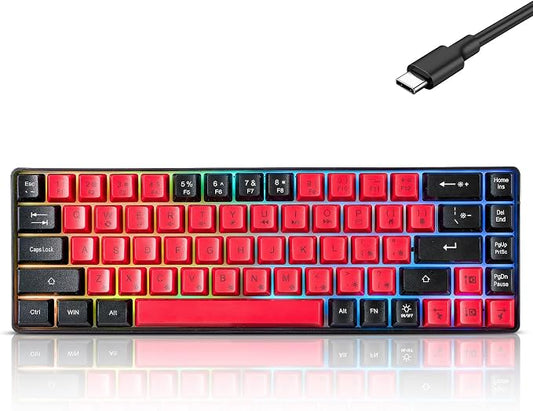 Wired Portable 60% Mechanical Feeling Gaming Keyboard,RGB LED Backlit Compact 68 Keys Mini Wired Office Keyboard for Windows Laptop PC Mac Gamer, Typist, Travel on Business Trip- Red and Black by Guiheng
