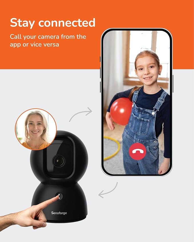 SensForge 2.5K Pan-Tilt Security Camera, 360° Dual-Band WiFi Camera for Home, Free AI Human & Pet Detection, 2-Day Cloud + 64GB SD Storage, Two-Way Talk, Optional AI + Storage Upgrade (1, Black) - Image 9