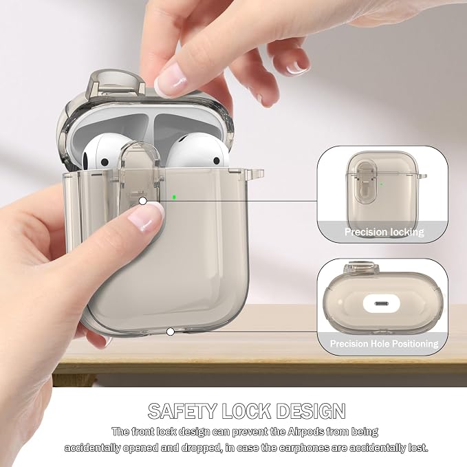 for Airpods 2nd Generation Case Cover with Secure Lock, Clear Soft TPU Transparent Military Grade Shockproof Protective Case with Cleaning Pen for Apple Airpods 2nd 2019, Clear Black - Image 5