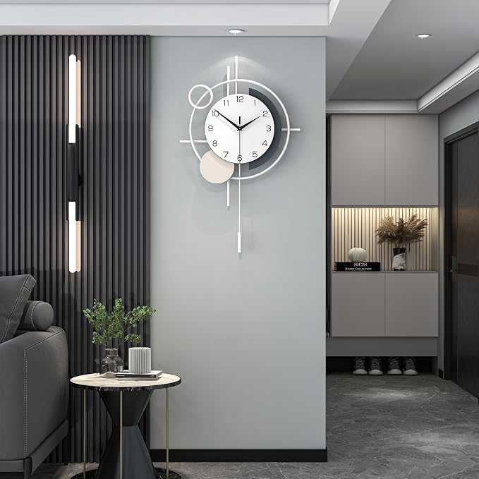 Large Decorative Wall Clock Silent Non-Ticking Quartz Battery Operated Pendulum Wall Clock for Living Room Kitchen Office Bathroom Bedroom Home Wall Art 17.7x27.3 inch by CreativeWallClock