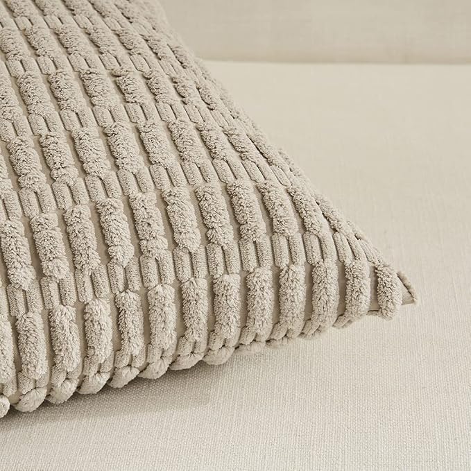 Fancy Homi 4 Packs Decorative Throw Pillow Covers for Living Room Couch Bed, Modern Farmhouse Boho Home Décor Accent Cushion Case, 20" x 12", Taupe - Image 4