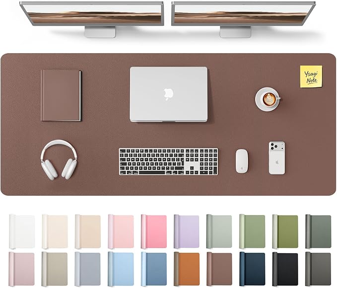 YSAGi Leather Desk Pad Protector, Office Desk Mat, Large Mouse Pad, Non-Slip PU Leather Desk Blotter, Laptop Desk Pad, Waterproof Desk Writing Pad for Office and Home (Chocolate,55" x 17.2") by YSAGi