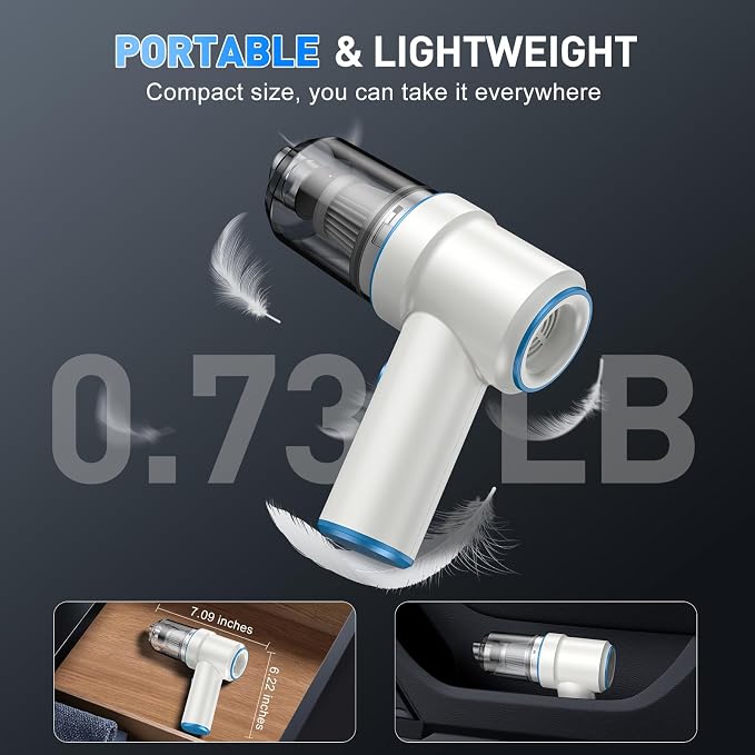 KMM Handheld Car Vacuum Cleaner, 9000PA Vacuum Cleaner & Air Duster, 120W High Power Vacuum Portable Cordless, Hand Held Vacuum Rechargeable with Multi-Nozzles & LED Light for Home, Car, Office - Image 7