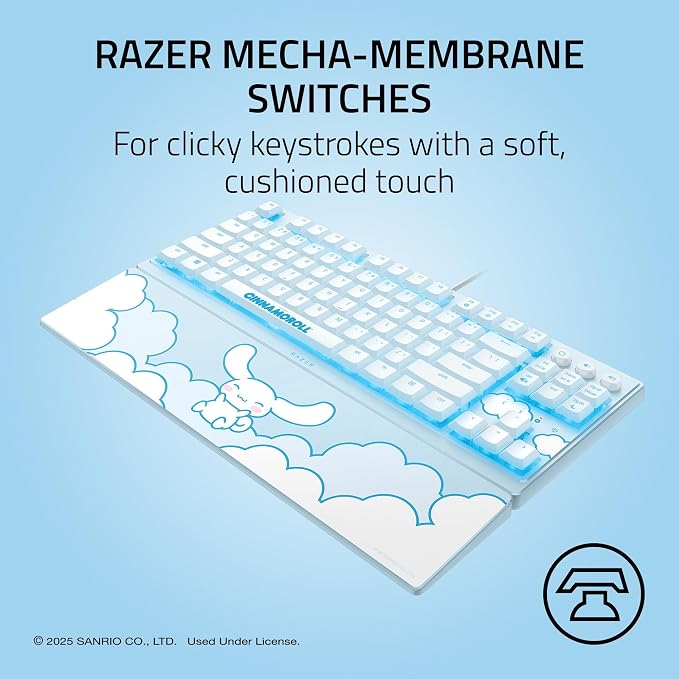 Razer Ornata V3 TKL Gaming Keyboard, Low-Profile Keys, Cinnamoroll Edition | Mecha-Membrane Switches, UV-Coated Keycaps, Backlit Media Keys, 8-Zone RGB Lighting, Magnetic Wrist Wrest - Image 3