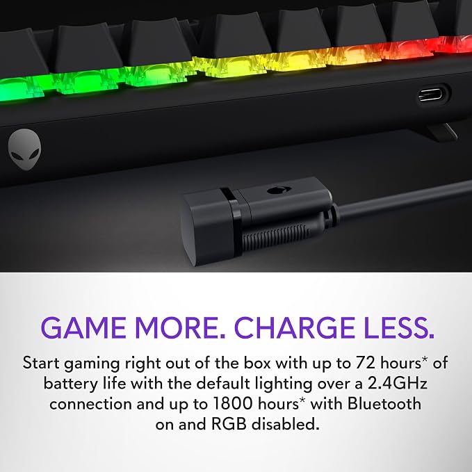 Alienware Pro Wireless Gaming Keyboard, Linear Mechanical, RGB | 2.4GHz, Bluetooth 5.1, USB Wired, N-Key Rollover, Adjustable Height, PBT Double-Shot Keycaps, Dark Side of the Moon - Image 8