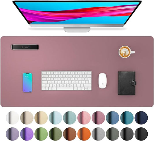 Aothia Leather Desk Pad Protector, Mouse Pad, Office Desk Mat, 31.5" x 15.7" Non-Slip PU Leather Desk Blotter, Laptop Desk Pad, Waterproof Desk Writing Pad for Office and Home (Dark Pink) by AothiaSimpleNaturalUnique