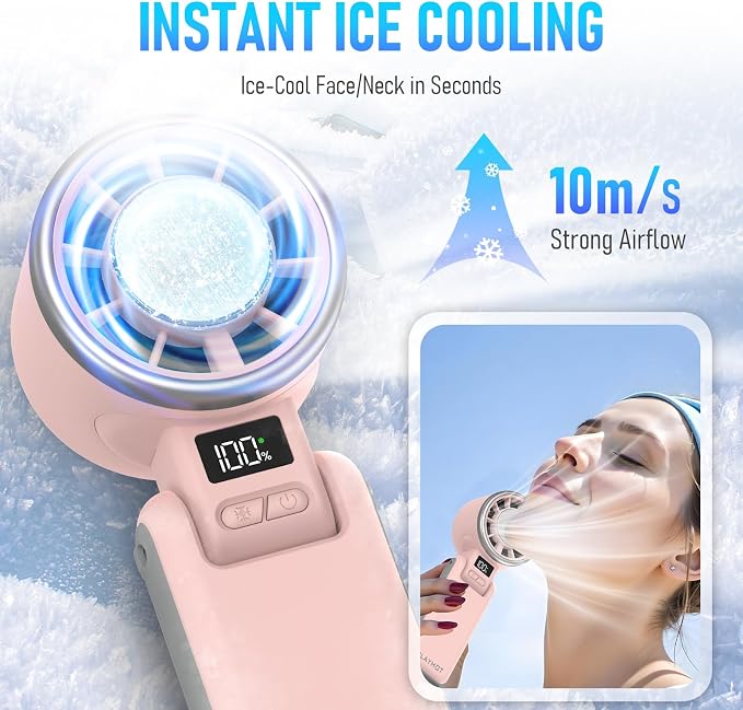 PlayHot Portable Handheld Turbo Fan with Ice Cooling, Rechargeable Personal Fan, Up tp 12Hrs Cooling, 5 Speed 25550RPM Powerful Portable Fan for Travel, Outdoor, Camping, Hiking (Pink) - Image 2