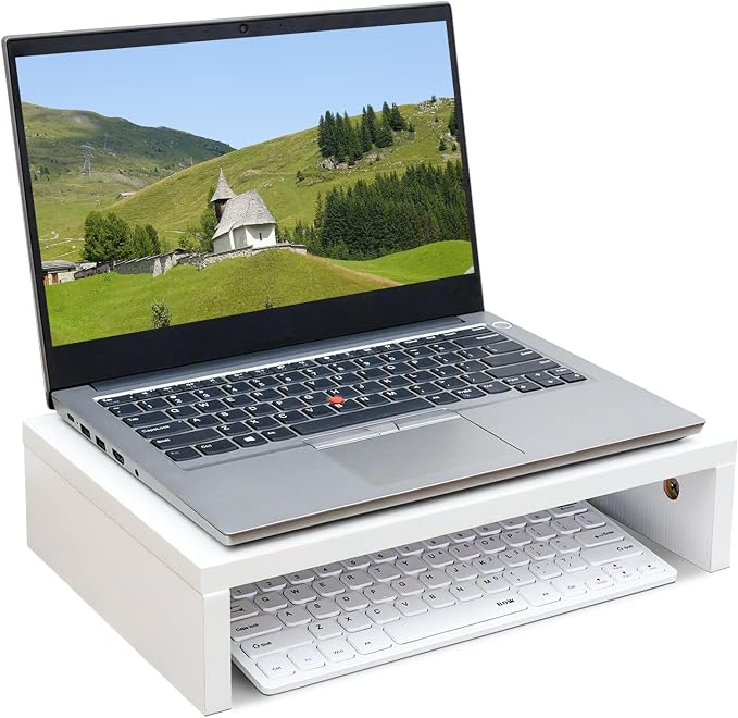 TEAMIX 14.2 inch White Monitor Stand Riser, Wood Monitor Riser with Storage for Desk Small Monitor Stand TV/Screen/PC/Laptop Riser Computer Stand Desktop Shelf (White-14.2 inch) - Image 6