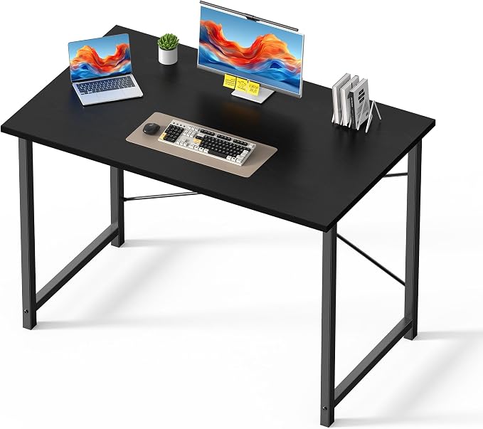 OLIXIS 44 Inch Computer Office Desk for Small Spaces, Writing Gaming Work Desk Modern Study Table with Metal Frame Home Bedroom, Black | Metal Frame, Writing Gaming Work, Home Bedroom, Easy Assembly, Sturdy Design, Black by OLIXIS