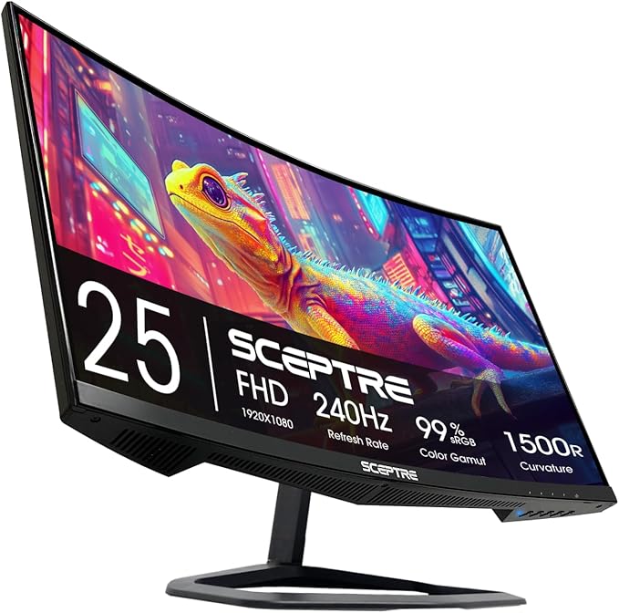 New! Sceptre Curved 24.5-inch Gaming Monitor up to 240Hz 1080p R1500 1ms DisplayPort x2 HDMI x2 Eye Care Build-in Speakers, Machine Black 2026 (C255B-FWT240 Series) by SceptreInc