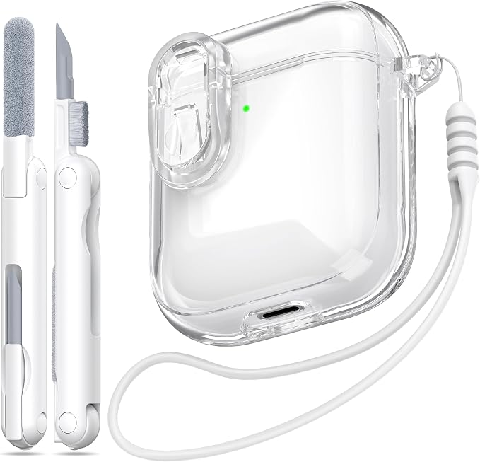 for Airpods 2nd Generation Case Cover with Secure Lock, Clear Soft TPU Transparent Military Grade Shockproof Protective Case with Cleaning Pen for Apple Airpods 2nd 2019, Clear White by MHYALUDO