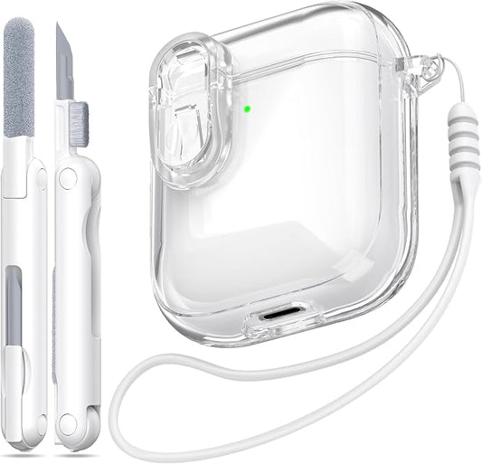 for Airpods 2nd Generation Case Cover with Secure Lock, Clear Soft TPU Transparent Military Grade Shockproof Protective Case with Cleaning Pen for Apple Airpods 2nd 2019, Clear White by MHYALUDO
