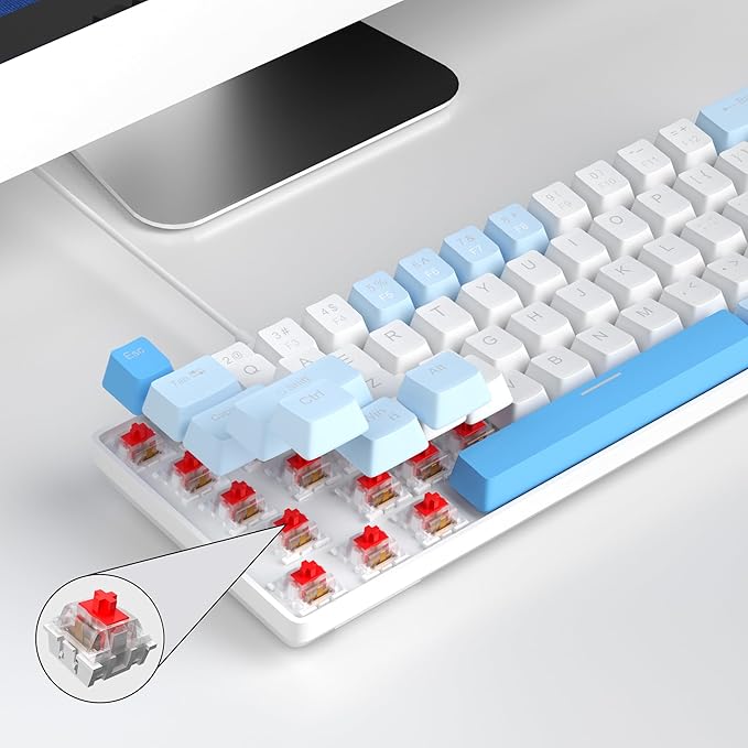 MageGee Portable 60% Mechanical Gaming Keyboard, MK-Box LED Backlit Compact 68 Keys Mini Wired Office Keyboard with Red Switch for Windows Laptop PC Mac - Sky Blue - Image 6