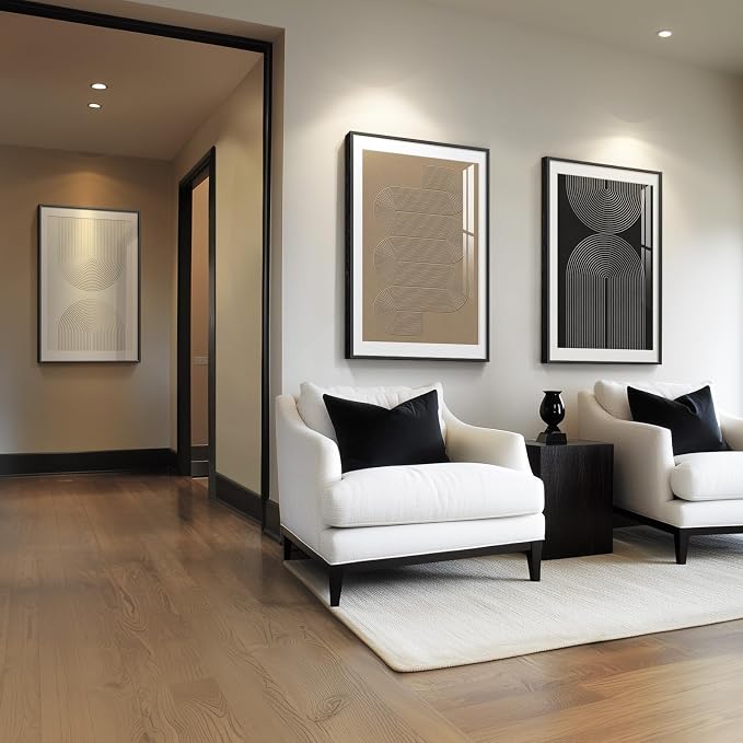 Large Framed Boho Neutral Abstract Wall Art for Living Room, 3 Piece Black White Brown Prints Paintings Artwork for Walls, Modern Minimalist Geometric Pictures for Hallway Office Wall Decor 24x36 In - Image 4