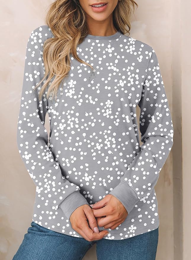EVALESS Womens Crewneck Long Sleeve Tops Casual Polka Dots Tops Fall 2026 Tshirts Shirts - Image 2
