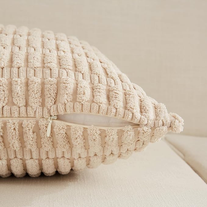 Fancy Homi 4 Packs Decorative Throw Pillow Covers for Living Room Couch Bed, Modern Farmhouse Boho Home Décor Accent Cushion Case, 16" x 16", Tan - Image 4