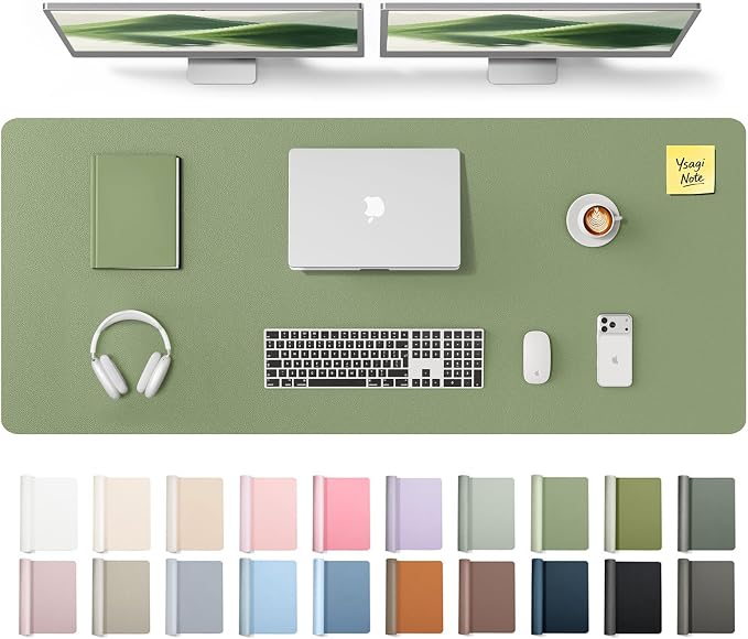 YSAGi Leather Desk Pad Protector, Office Desk Mat, Large Mouse Pad, Non-Slip PU Leather Desk Blotter, Laptop Desk Pad, Waterproof Desk Writing Pad for Office and Home (Bamboo Green,55" x 17.2") by YSAGi