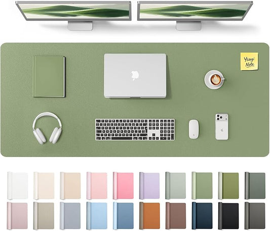 YSAGi Leather Desk Pad Protector, Office Desk Mat, Large Mouse Pad, Non-Slip PU Leather Desk Blotter, Laptop Desk Pad, Waterproof Desk Writing Pad for Office and Home (Bamboo Green,55" x 17.2") by YSAGi