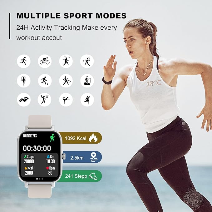 Smart Watch for Men Women Compatible with iPhone Samsung Android Phone 1.69 inch Full Touch Screen IP68 Waterproof Bluetooh Fitness Tracker Heart Rate/Sleep Monitor (Starlight) - Image 4