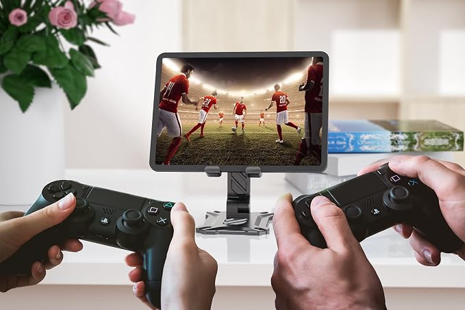Phone Stand for Desk. Foldable Desktop Mobile Phone Stand with Angle Height Adjustable, Portable Office Cell Phone Holder, Cradle, Dock. Fits All 4.7-13in iPhone/Smartphone/iPad/Tablet. - Image 3