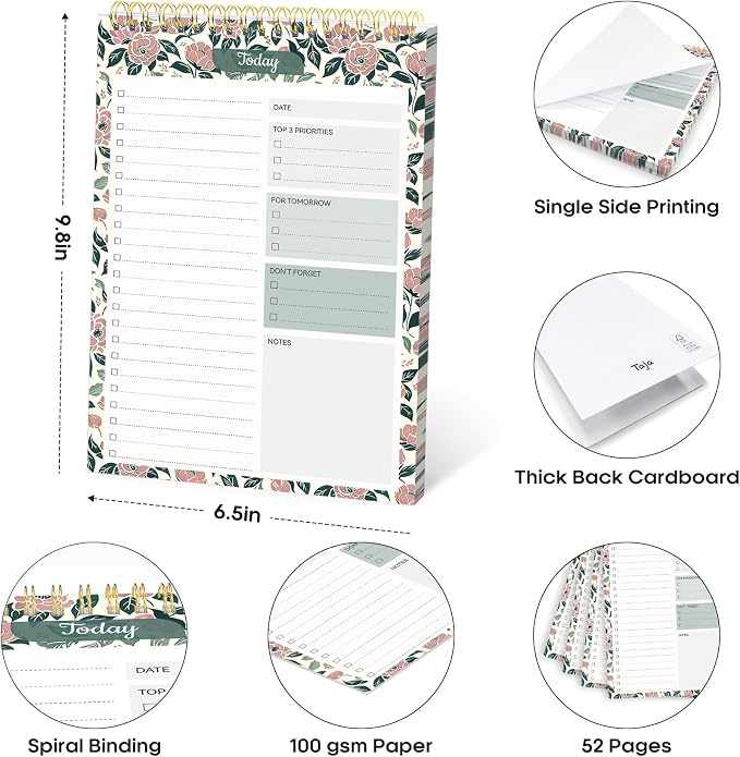 Taja To Do List Notepad, Undated Daily Planner for Work and Goal Setting | Rose Meadow, 52 Sheets, 9.8" x 6.5" , for Office, Home and school, Daily Task Planning, Notes and Everyday Organization - Image 6