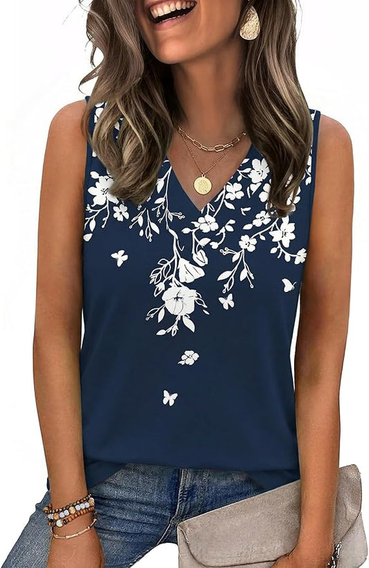 Zeagoo Tank Top for Women V Neck Loose Fit Sleeveless Summer Tops Business Casual Outfits Dressy Blouses Shirts by Zeagoo