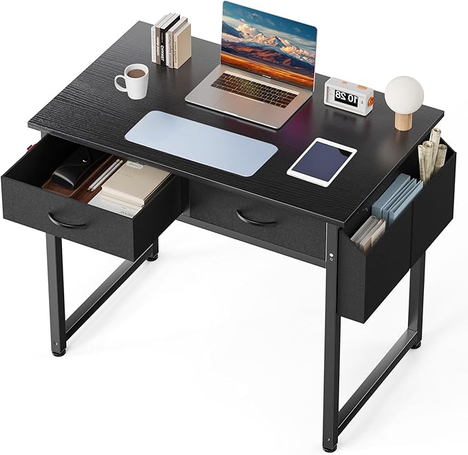 DUMOS 32" Home Office Computer Desk with Drawers, Small Gaming Writing Study Table with Storage Side Bag, Headphone Hook and Adjustable Feet for Bedroom Black | Home Office Desk for Bedroom, Gaming Writing Study Desk with Adjustable Feet by DumosLifestyle