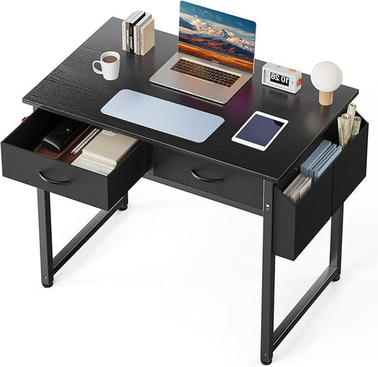 DUMOS 32" Home Office Computer Desk with Drawers, Small Gaming Writing Study Table with Storage Side Bag, Headphone Hook and Adjustable Feet for Bedroom Black | Home Office Desk for Bedroom, Gaming Writing Study Desk with Adjustable Feet by DumosLifestyle