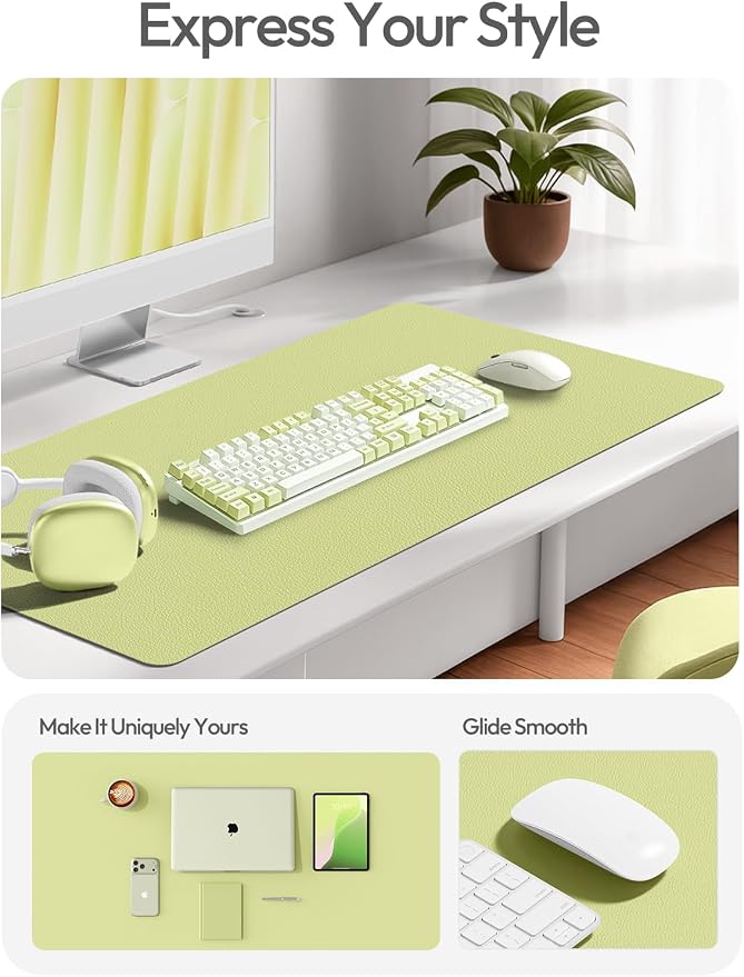 YSAGi Leather Desk Protector, Office Mat, Large Mouse Mat, Non-Slip PU Leather Blotter, Laptop Desk Mat, Waterproof Writing Pad for Office and Home (Peak Green, 31.5" x 15.8") - Image 2