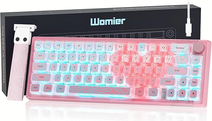 Womier 60% Percent Keyboard Pink Mechanical QMK/VIA Gaming Keyboard | Creamy Keyboard Topographic, Hot Swappable Gasket Mount RGB Wired Key board & Translucent Keycaps (VK66 PRO) by Womier