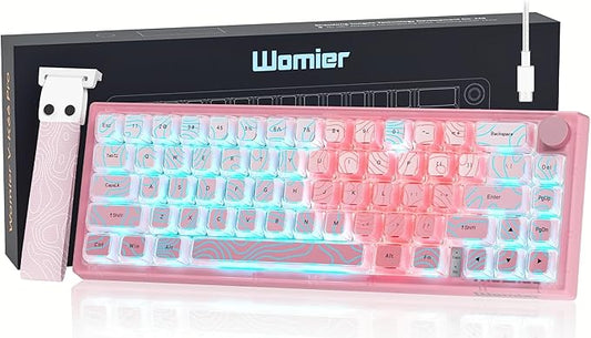 Womier 60% Percent Keyboard Pink Mechanical QMK/VIA Gaming Keyboard | Creamy Keyboard Topographic, Hot Swappable Gasket Mount RGB Wired Key board & Translucent Keycaps (VK66 PRO) by Womier
