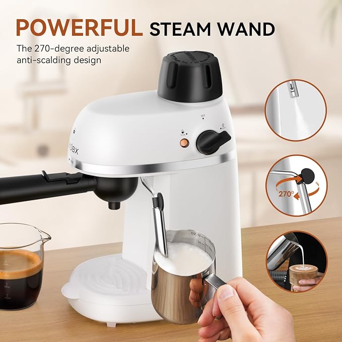 XIXUBX Compact Espresso & Cappuccino Machine, 3.5 Bar with Steam Wand | 800W Fast Heating, Safety Lock & Tritan Cup, One-Touch 4-Cup Brewing & Powerful Steam for Latte, White for Home & Office - Image 3