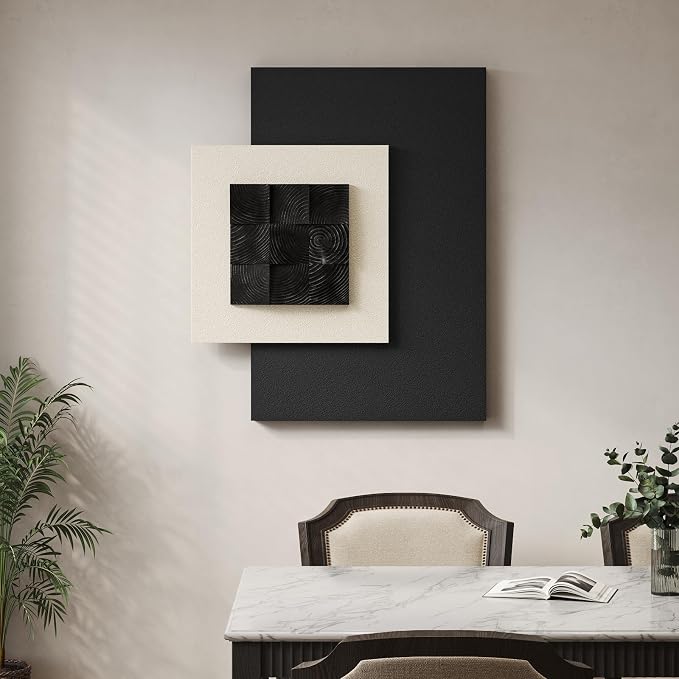 Cuspin Large 3D Wood Textured Wall Art, Black and White Modern Artwork for Walls, Abstract Minimalist Geometric Wooden Wall Decor for Living Room Bedroom Dining Room Hallway Office - Image 3