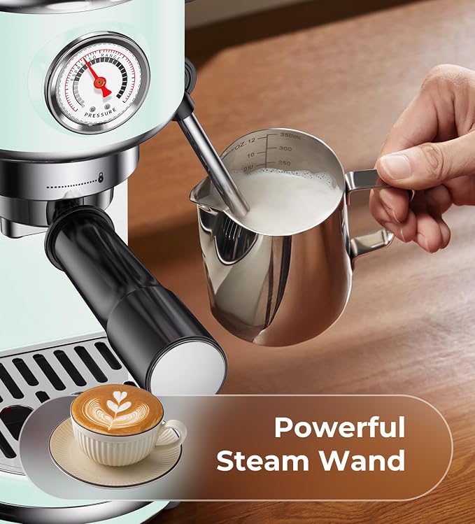 atatix 20 Bar Espresso Machine with Milk Frother, Compact Espresso Maker | Stainless Steel Coffee Machine with Precise Temp Control & 44oz Removable Water Tank for Latte, Cappuccino, Light Green - Image 6