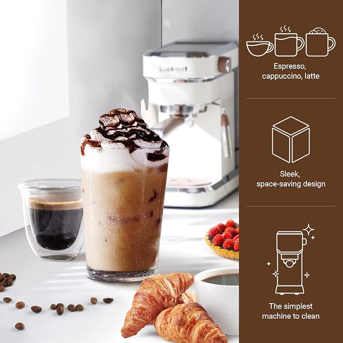 Espresso Machine, Expresso Coffee Machines for Home, 20 Bar Cafetera Espresso with Milk Frother Steam Wand, Compact Small Coffee Maker for Latte and Cappuccino (Pear White, Stainless Steel, Gift) - Image 4