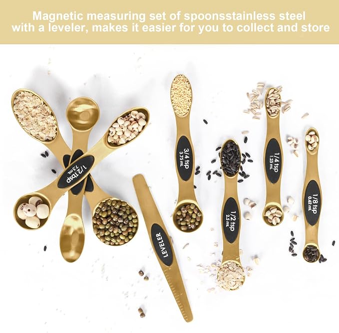 Magnetic Measuring Spoons Set Stainless Steel with Leveler-9pcs Stackable Measuring Cups for Baking-Measuring Cups and Spoon Set Kitchen Gadgets Apartment Essentials Fits in Spice Jars - Image 3