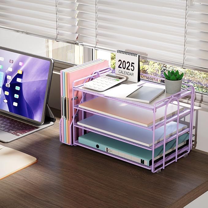 gianotter 4-Tier Paper Organizer With Magazine Holder | Desk Organizers and Accessories, File Organizer for Office Supplies Storag (Purple, 4-Tier) - Image 4