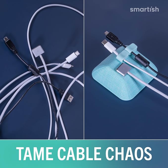 Smartish® Magnetic Cord Holder - Cable Wrangler Organizer with Magnet Clips for Charger Management on Desktop, Nightstand, or Side Table for All Cables, USB-C, Lightning Cables - Teal Me More - Image 7