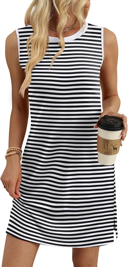 WIHOLL Casual Dresses for Women Crewneck Sleeveless Tank Dress Summer Spring Boho Vacation Clothes - Image 4